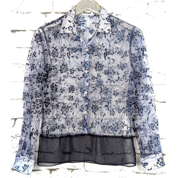 A'NUE LIGNE Sheer Burnout Velvet Popover Top Ethereal Feminine Artsy Medium - Picture 1 of 7